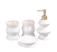 Ensemble Salle De Bain Lot de 4 Bouteilles de Lotion en céramique Blanche for Brosse à Dents, Porte-Savon, Ensemble de Toilette for Salle de Bain, shampoing, démaquillant, Bouteille de Stockage d'eau