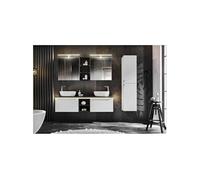 Ensemble salle de bain meuble double vasques 150 cm + 6 éléments - Camille White
