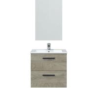 Ensemble salle de bain meuble sous-vasque suspendu L60 cm - 2 tiroirs - décor Chêne Alsaka - Miroir - ARUBA