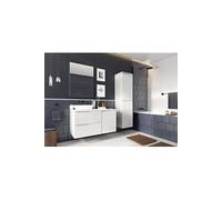 Ensemble salle de bain Nice avec meuble + vasque + Miroir + Colonne couleur blanc avec motif lignes --