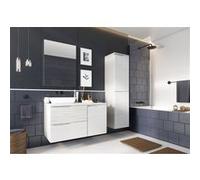 Ensemble salle de bain Nice avec meuble + vasque + Miroir + Colonne couleur blanc avec motif lignes --