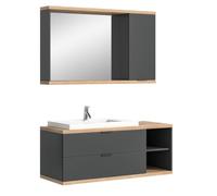 Ensemble Salle de Bain NOYA Gris - Meuble sous Vasque + Miroir avec Rangement, à Suspendre