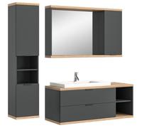 Ensemble salle de bain NOYA gris - meuble sous vasque, miroir avec rangement et colonne suspendue