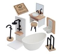 Ensemble Salle De Bain pour Maison De - Bois + PP | Modèle Scène Salle De Bain Échelle 1:12 | Mobilier Miniature pour Maison De | Accessoires De Jeu Imaginatif pour Garçons, Filles, Lois