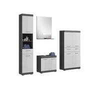 Ensemble Salle de Bain Scott - Meuble sous Vasque, Miroir, Meuble de Rangement et Colonne - Gris foncé et Blanc