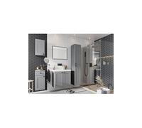 Ensemble salle de bain Sofia avec meuble + vasque + Miroir + Colonne + 2 meubles complements couleur gris mat --