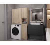 Ensemble salle de bains Ardea DD, armoire pour machine à laver et armoire haute, 4 portes battantes, armoire de salle de bains avec 10 compartiments, couleur : chêne sonoma