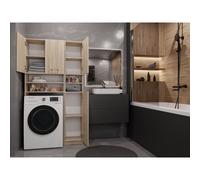 Ensemble salle de bains Ardea DK, avec 10 compartiments, armoire haute + armoire pour machine à laver avec portes battantes, couleur : chêne sonoma