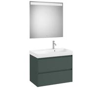 Ensemble salle de bains Meuble 2 tiroirs lavabo à droite et miroir avec éclairage LED Ona 80cm Vert Mat - Roca A851706513