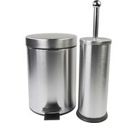 Ensemble Salle de Bains - Poubelle à pédale 3 litres - Brosse à WC - Inox - 24,5 x 16,5 x 26 cm