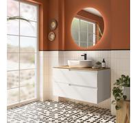 Ensemble Salle De Bains Vima100 2 Tiroirs White Satin + Plan De Toilette Chêne Africain - SALGAR 111808