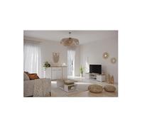 Ensemble Salon Access : Table Basse + Banc Tv + Enfilade 4 Portes - Decor Chene Hamilton Et Blanc