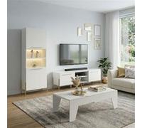 Ensemble salon ALTOBUY CARAT design blanc marbre pieds métal doré