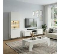 Ensemble salon ALTOBUY CARAT design laqué blanc pieds métal anthracite Blanc