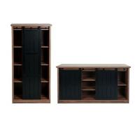 Ensemble De Salon Composé D'une Armoire Et D'un Sideboard Hwc-K75, Porte Coulissante Compartiments De Rangement, Aspect Bois Industriel Métal Brun Multicolore