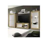Ensemble Salon aspect bois finition Cadiz façades blanc texturées avec Leds - OTELLO -