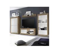 AltoBuy Ensemble Salon Aspect Bois Finition Mercure façades Blanc texturées avec LEDs - OTELLO