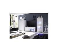 OTELLO - Ensemble Salon avec Vitrine 2 Portes Finition Blanc Laqué Weiss avec Leds - Altobuy Blanc