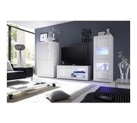 OTELLO - Ensemble Salon avec Vitrine 2 Portes Finition Blanc Laqué Weiss avec Leds - Altobuy Blanc