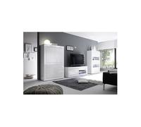 OTELLO - Ensemble Salon avec Vitrine 4 Portes Finition Blanc Laqué Weiss avec Leds -