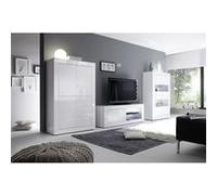 OTELLO - Ensemble Salon avec Vitrine 4 Portes Finition Blanc Laqué Weiss avec Leds -
