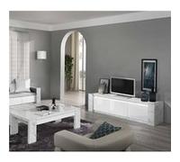 PRAVA - Ensemble Salon Blanc et Effet Marbre Meuble TV avec Leds + Table Basse - Altobuy Blanc