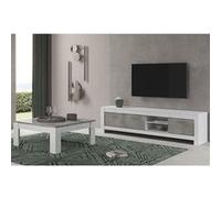 DENAE - Ensemble Salon Blanc et Gris Marbré Meuble TV 3 Portes + Table Basse Carrée - Altobuy Gris G