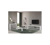 Ensemble Salon Blanc et Gris Marbré Meuble TV + Buffet 2 Portes + Table Basse Carrée - DENAE -