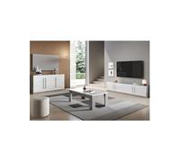 Ensemble Salon Blanc et Marbre Meuble TV + Buffet + Table Basse - CLARK -