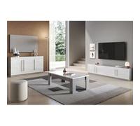 CLARK - Ensemble Salon Blanc et Marbre Meuble TV + Buffet + Table Basse -