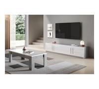 CLARK - Ensemble Salon Blanc et Marbre Meuble TV + Table Basse