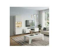 AltoBuy Ensemble Salon Design laqué Blanc Pieds et poignées métal Anthracite - Carat