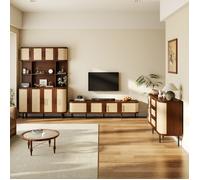 Ensemble Salon Complet avec Rangements Meuble TV et Buffet Noyer Façade Aspect Tressé en MDF pour SaLon Marron