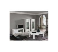 PRAVA - Ensemble Salon Complet Blanc et Effet Marbre Meuble TV et Vitrines avec Leds + Table Basse - Altobuy Blanc