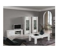 PRAVA - Ensemble Salon Complet Blanc et Effet Marbre Meuble TV et Vitrines avec Leds + Table Basse - Altobuy Blanc