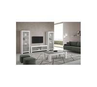 Ensemble Salon Complet Blanc et Gris Marbré Meuble TV + Table Basse + Vitrines Leds - DENAE -