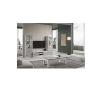 Ensemble Salon Complet Blanc et Gris Marbré Meuble TV + Vitrines avec Leds + Table Basse 127cm - DEYTON -