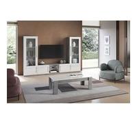 CLARK - Ensemble Salon Complet Blanc et Marbre Meuble TV et Vitrines avec Leds + Table Basse - Altobuy Blanc