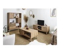 AltoBuy PAJAN - Ensemble Salon Complet Effet Bois avec Tasseaux