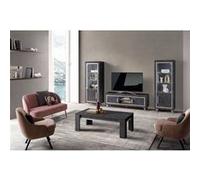 GUEDA - Ensemble Salon Complet Effet Marbre Anthracite Meuble TV et Vitrines avec Leds + Table Basse -