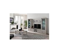 Ensemble Salon Complet Effet Marbre Meuble TV et Vitrines avec Leds + Table Basse - CLARK -