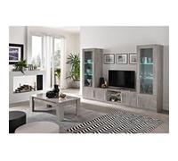 CLARK - Ensemble Salon Complet Effet Marbre Meuble TV et Vitrines avec Leds + Table Basse -
