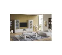 CLARK - Ensemble Salon Complet Laqué Blanc Meuble TV et Vitrines avec Leds + Table Basse -