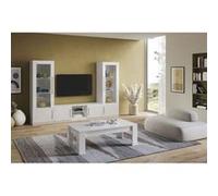 CLARK - Ensemble Salon Complet Laqué Blanc Meuble TV et Vitrines avec Leds + Table Basse -