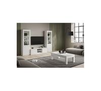 Ensemble Salon Complet Laqué Blanc Meuble TV + Vitrines avec Leds + Table Basse 138cm - DEYTON -
