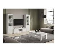 DEYTON - Ensemble Salon Complet Laqué Blanc Meuble TV + Vitrines avec Leds + Table Basse 138cm