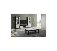 Ensemble Salon Complet Laqué Noir et Blanc Meuble TV + Vitrines avec Leds + Table Basse 127cm - DEYTON -
