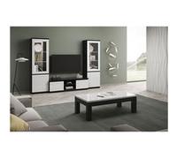 DEYTON - Ensemble Salon Complet Laqué Noir et Blanc Meuble TV + Vitrines avec Leds + Table Basse 127cm -