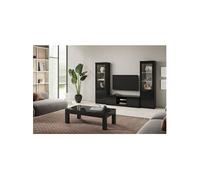 Ensemble Salon Complet Laqué Noir Meuble TV + Vitrines avec Leds + Table Basse 127cm - DEYTON -