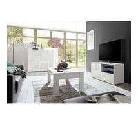 REBECCA - Ensemble Salon complet Meuble TV 121 cm Blanc Laqué Weiss Relief Damiers -